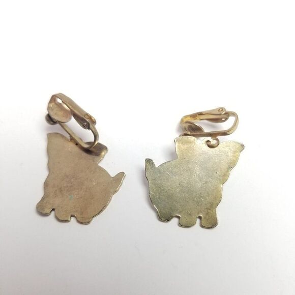 Vintage Pig Dangle Clip On Earrings, White Enamel, Cute Farm Animal - Picture 4 of 6